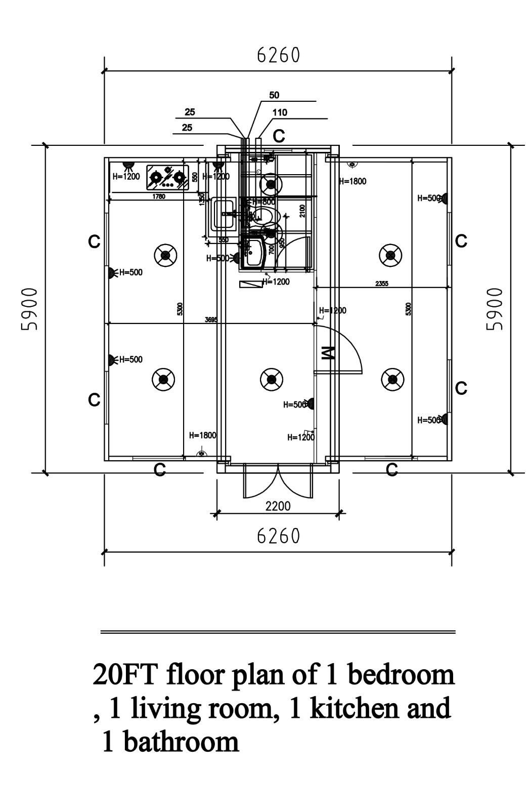 Plano Casa 37m² — Opción 1