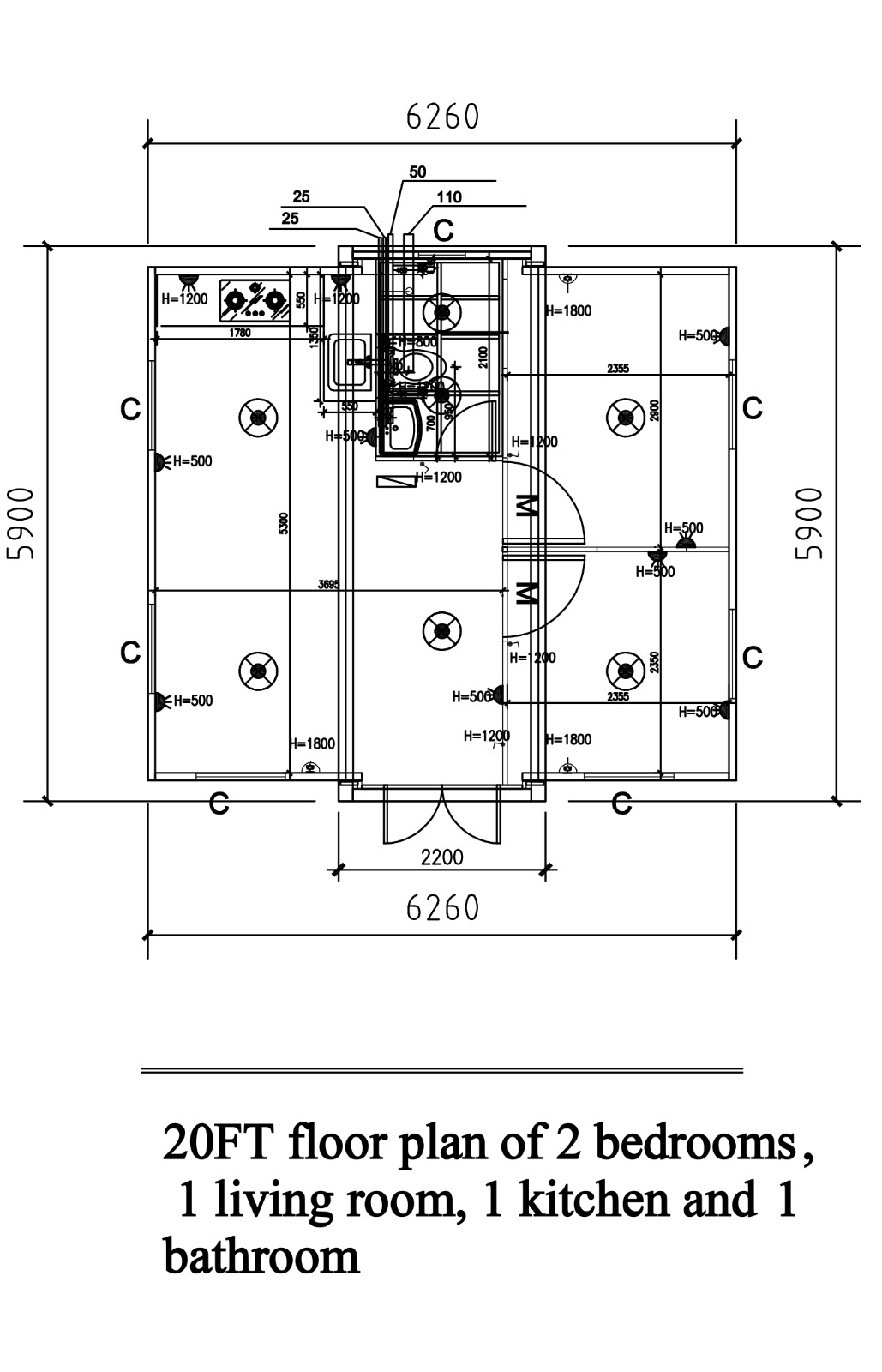 Plano Casa 37m² — Opción 2