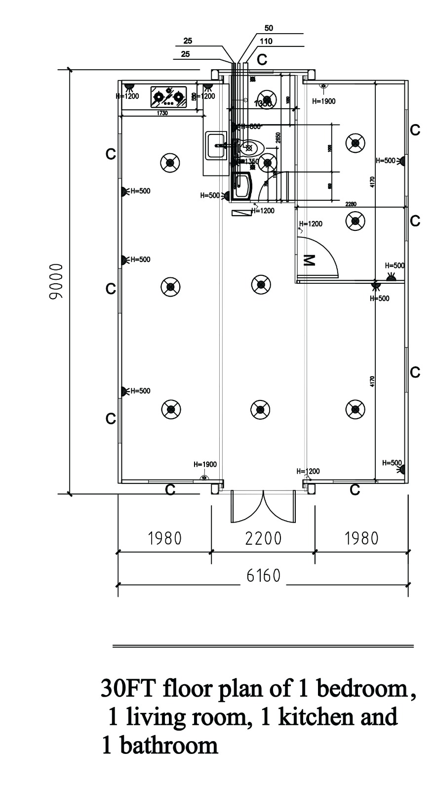 Plano Casa 55m² — 1 Recámara
