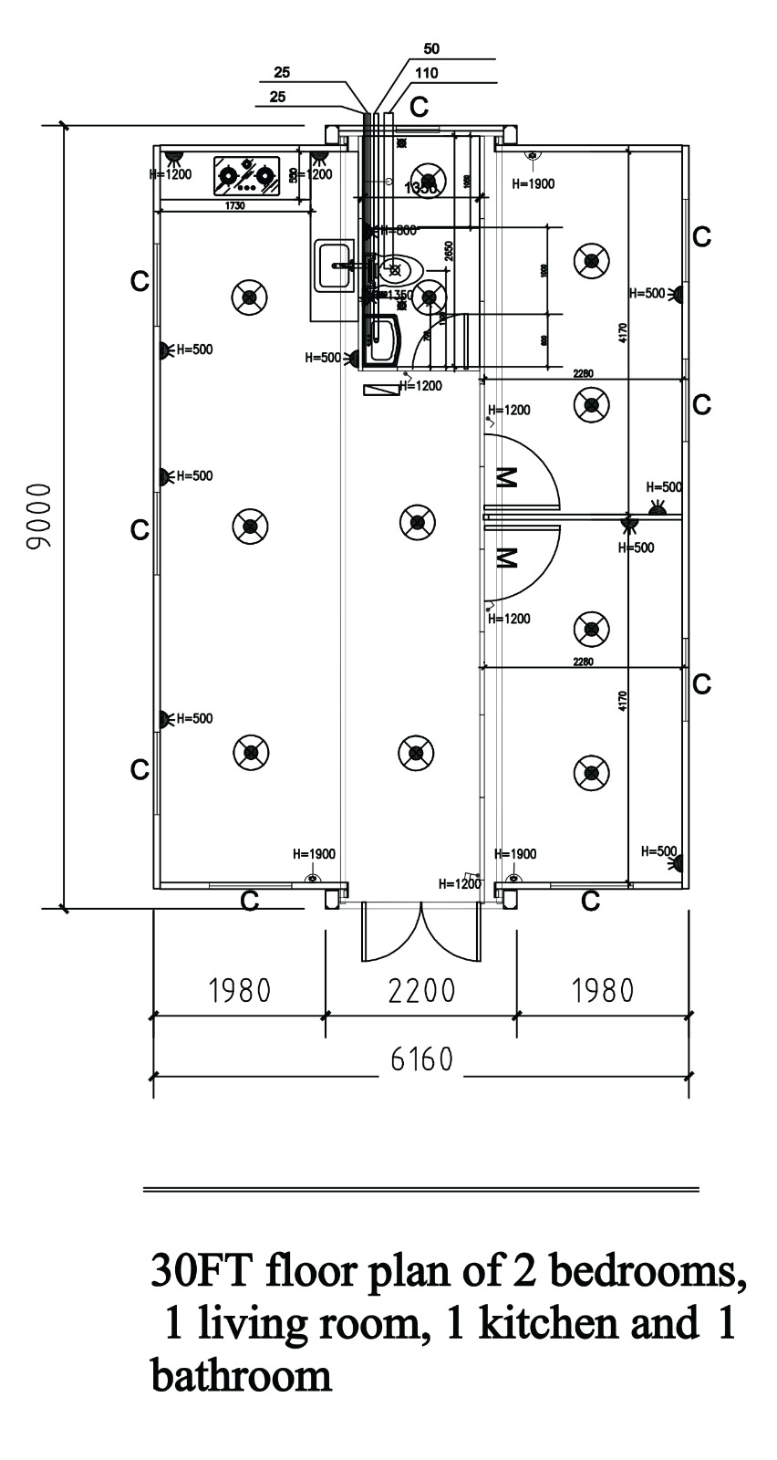 Plano Casa 55m² — 3 Recámaras